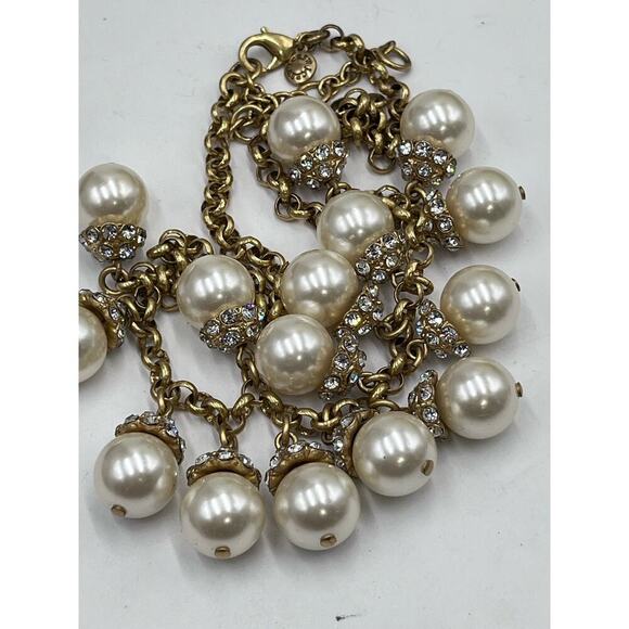 J. Crew Gold-Tone Faux Pearl Rhinestone Dangle Cluster Statement‎ Necklace - Picture 8 of 11